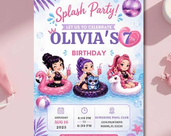 Kpop Pool Party Invitation, Editable Tween Girl Birthday Invite, Summer Canva Phone Invite Template Instant Digital Download