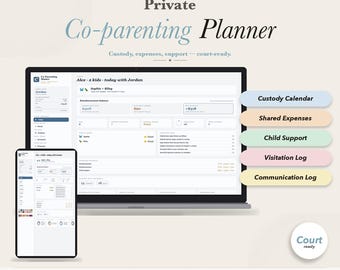 Co-Parenting Planner Custody Calendar Schedule Child Support Shared Expenses Alimony Payments Joint Custody Visitation Log No Excel