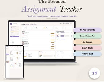 Assignment Planner Tracker Homework Organizer Student Planner Academic Template School Spreadsheet Class Study Planner No Google Sheets