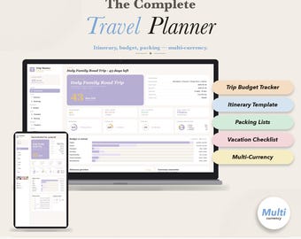 Travel Planner Holiday Itinerary Template Road Trip Packing List Vacation Budget Tracker Checklist Multi-Currency No Google Sheets