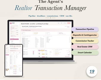 Realtor Transaction Manager Real Estate CRM | Pipeline, Commission, Contingency Closing Calendar, Buyer & Seller | No Google Sheets