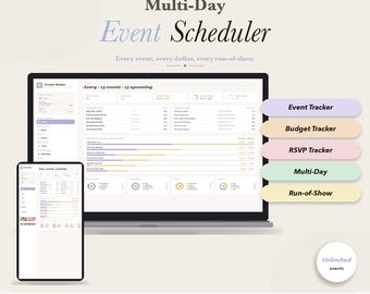 Event Scheduler Events Calendar Template Multi-Day Events Schedule Monthly Events Tracker Events Business Planner Budget No Google Sheets