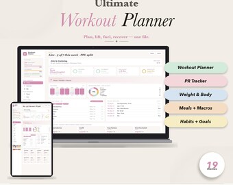 Workout Planner + Weightlifting Log | Exercise Tracker, Progress Tracker, Fitness Schedule, Weekly Monthly Plan | No Google Sheets