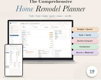 Home Remodel Planner Renovation Tracker Budget Gantt Chart Project Management Template Home Improvement Spreadsheet No Google Sheets