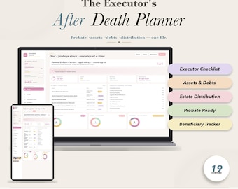 Funeral Planner + After Death Template | Executor Checklist, Estate Accounts, Probate, Assets & Debts | No Google Sheets, No Excel