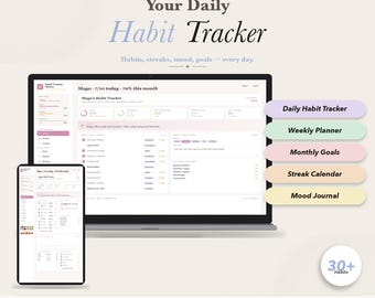 Daily Habit Tracker Weekly Habit Planner Monthly Habit Goals Productivity Planner Goal Tracker Routine Time Management No Google Sheets