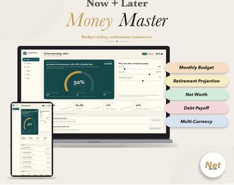 Budget and Retirement Planner Net Worth Tracker Monthly Budget Retirement Projection Debt Payoff Savings Goals No Excel Lifetime