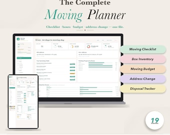 Moving Planner Tracker Moving Checklist Packing Box Inventory Template Home Moving Task Relocation Budget Spreadsheet No Google Sheets