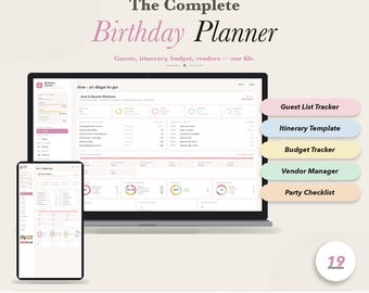 Birthday Planner Guest List Template, Birthday Party Planning, Checklist Tracker, Budget Tracker, Itinerary | No Google Sheets