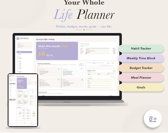 Life Planner Habit Tracker Weekly Time Block Budget Tracker Meal Planner Goal Tracker Productivity Daily Planner Priority Quadrants No Excel