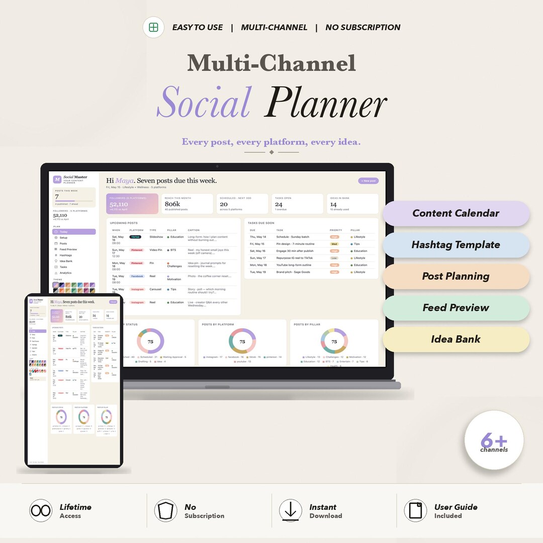 Social Media Planner Content Calendar Influencer Template Instagram ...