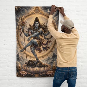 Shiva Nataraja Wall Flag, Cosmic Dance Tapestry, Sacred Geometry Banner, Hindu Decor