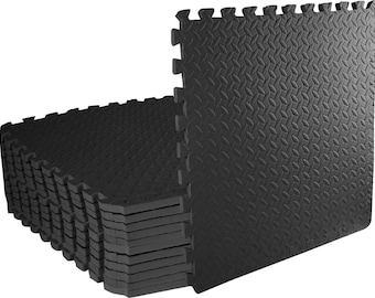 Black EVA Foam Interlocking Floor Mats, Non-Slip Cushion Tiles for Gym Home Flooring