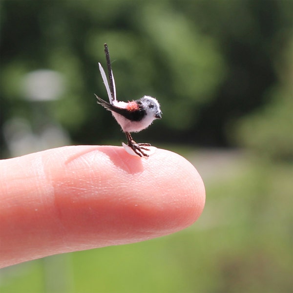 Dollhouse Miniature Realistic Long Tailed Tit  ~ Dollhouse Miniature  OOAK Birds Animals Pets 1:12 scale  ~ handsculpted by Katie Doka