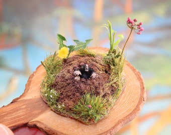 Dollhouse Miniature MOLE with Flowers ~ Made To Order ~ Handsculpted by Katie Doka