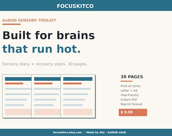 AuDHD Sensory Toolkit, Sensory Diary + Overstimulation Recovery Plan, Autistic ADHD Adults (PDF Download)