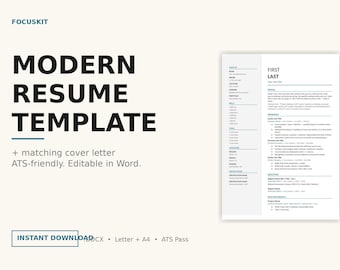 Moderne cv-sjabloon, ATS-vriendelijk cv, bewerkbare sollicitatiebrief (Word Docx)