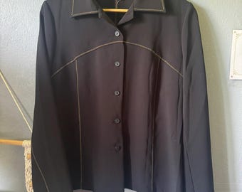 Blouse / tunique vintage Gévana France noire Taille 44, veste légère femme années 90, style minimaliste, French vintage