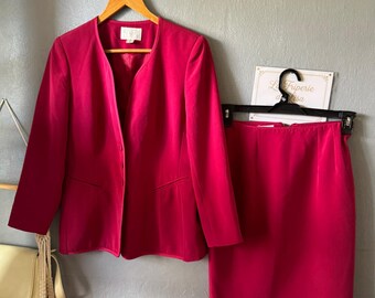 Vintage 1.2.3 Parijs fuchsia pak – Blazer & rok – Maat FR 38