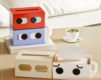 Originale copri scatola per fazzoletti a forma di viso, divertente dispenser per fazzoletti con occhi finti per soggiorno e camera da letto, simpatico regalo decorativo per la scrivania, disponibile in 3 colori.