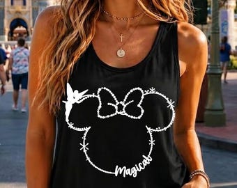Fairy Minnie Mouse Bow Magical Racerback Tank Top, Theme Park Vacation Tank, Cute Fairy Inspired Tank, Kingdom Travel Top for Women