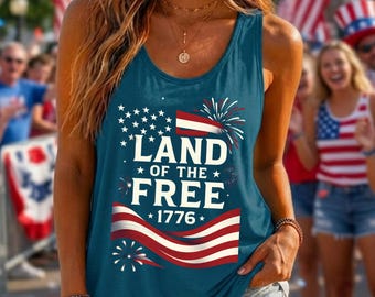 4th of July Tank Top Women, Land of the Free 1776 Tank Top, Patriotic USA Flag Top, Independence Day Womens Tank, Summer America Top