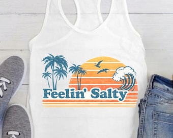 Funny Feelin Salty Tank Top: Retro Beach Racerback, Cute Summer Vacation Tank, Coastal Sunset Tank, Trendy Cruise Apparel