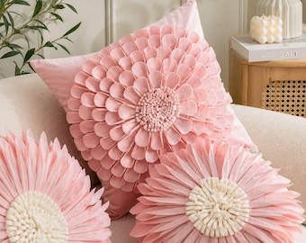Funda de almohada floral 3D, funda de cojín decorativa floral, cojín romántico para sofá, funda de almohada decorativa para cama, almohada decorativa suave para la sala de estar.