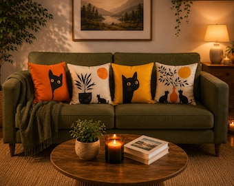 Funda de almohada decorativa para sofá, sillón, dormitorio o sala de estar, decoración moderna y minimalista para el hogar, funda de cojín decorativa, regalo único para amantes de los gatos.