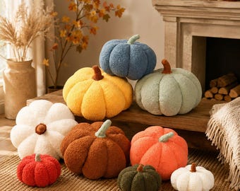 Lindo cojín de calabaza de peluche, suave peluche de calabaza, decoración de Halloween, decoración de otoño para la habitación, acogedor regalo de otoño, decoración acogedora