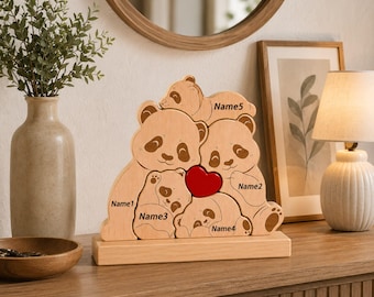 Rompecabezas de oso de madera personalizado con nombres, letrero familiar de oso personalizado, regalo para el Día de la Madre, decoración rústica de madera para el hogar, rompecabezas con el nombre de la familia.