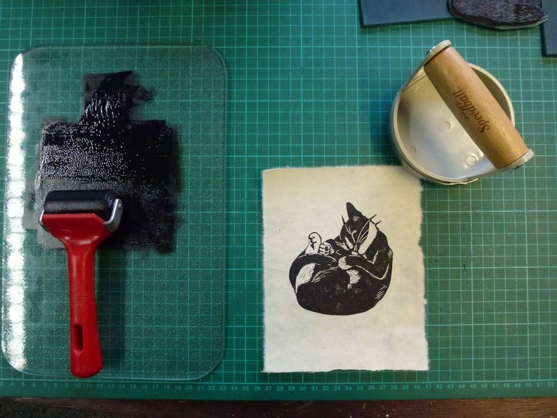 Hand Printed A6 Linocut Greetings Cards Brown Recycled Card /& Envelope Cockerel Cat Kitten Farm Animal Lover Country Kitsch Celebrate Eco