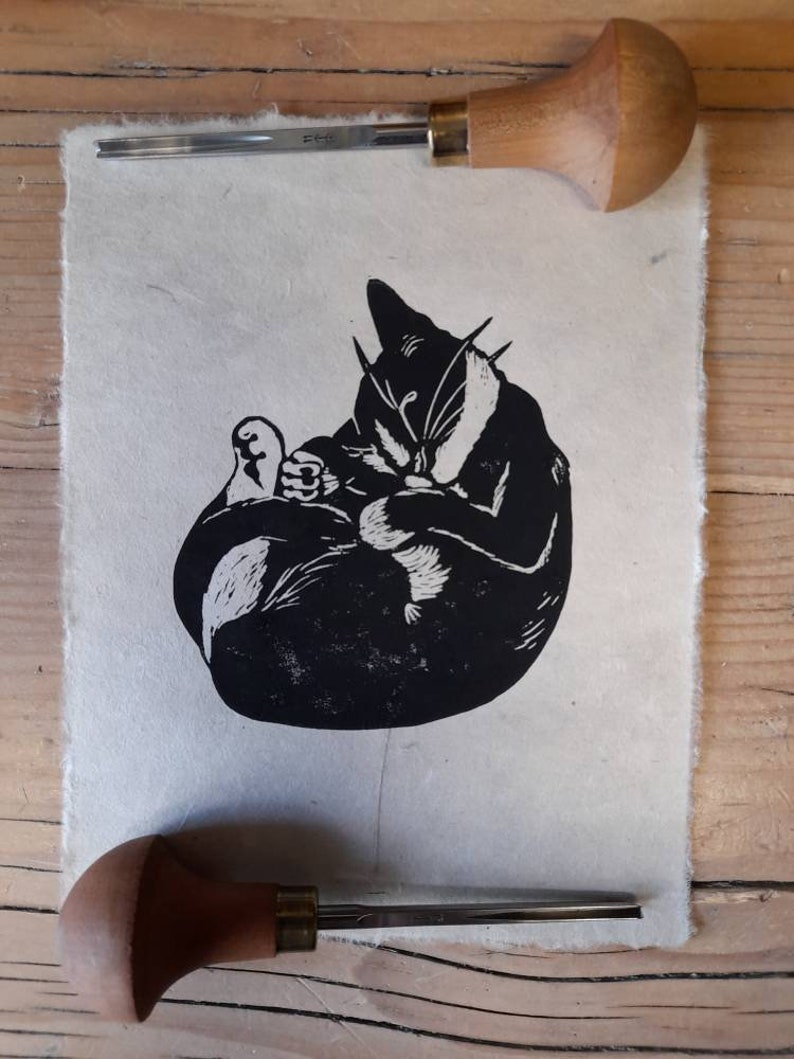 Hand Printed A6 Linocut Greetings Cards Brown Recycled Card /& Envelope Cockerel Cat Kitten Farm Animal Lover Country Kitsch Celebrate Eco