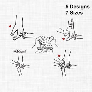 Mother and Child Embroidery Design Bundle, family hands Embroidery Files, Mother’s Day Machine Embroidery Patterns, Family Line Art Set