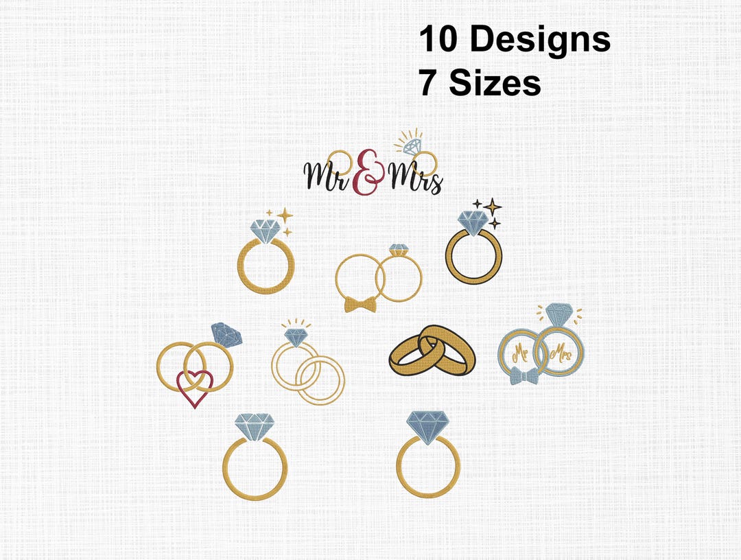 Rings Embroidery Design, Diamond Rings Embroidery Design, Mr and Mrs ...