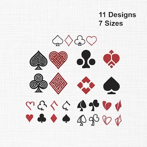 Playing Card Symbols Embroidery Design Bundle, Spade Heart Club Diamond Embroidery File, Casino Card Suit Machine Embroidery