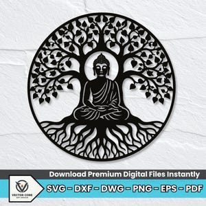 Árbol de la Vida de Buda SVG, Arte mural de metal zen espiritual DXF (Descarga digital)