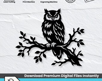 Wild Bird Owl Metal Wall Art SVG, Tree Branch DXF Laser Cut File
