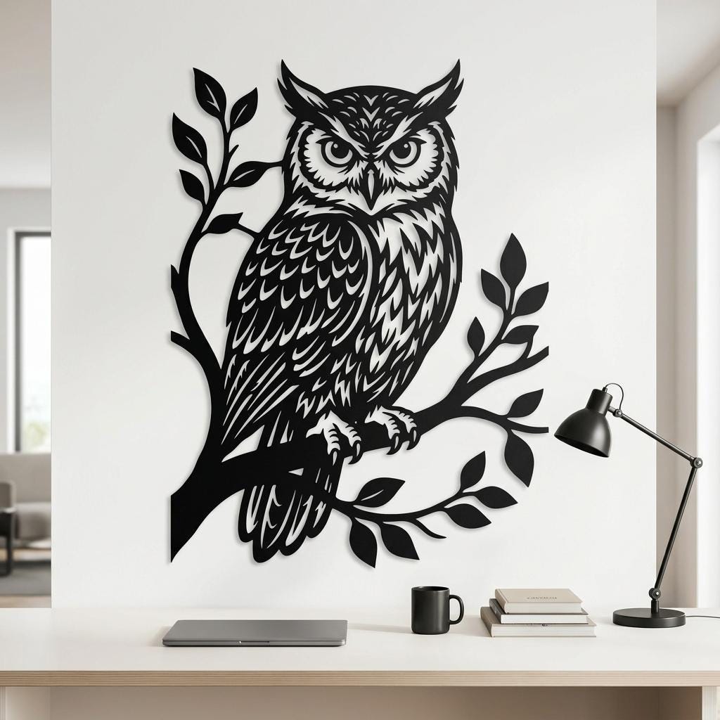 Geometric Owl Metal Wall Art, Forest Bird Laser Cut SVG (Digital Design)