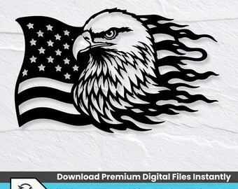 Patriotisk skallig örn USA-flagga metallväggkonst DXF, amerikansk SVG laserskuren fil