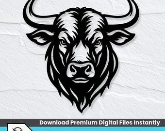 Tjurhuvud SVG, Taurus metallkonst, laserskuren fil, västerländsk maskotdesign (digital nedladdning)