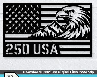 Väggkonst i metall med USA:s 250-årsjubileumsörn, patriotisk laserskuren fil (SVG, DXF)