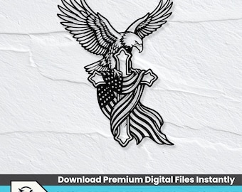 Patriotisk örnkors SVG, amerikansk flagga kristen metallkonst, laserskuren fil (digital nedladdning)