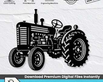 Amerikansk vintage gårdstraktor SVG, traktor DXF laserskuren fil