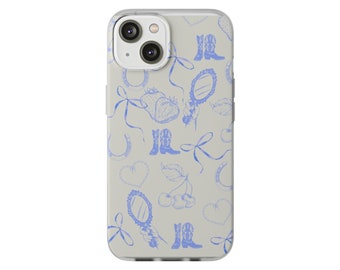 Purple Coquette Phone Case, Ribbons, Cowboy boots, lucky, cherry, titanic, loveshackfancy inspired,  Flexi Case for all iPhone 14 / 13