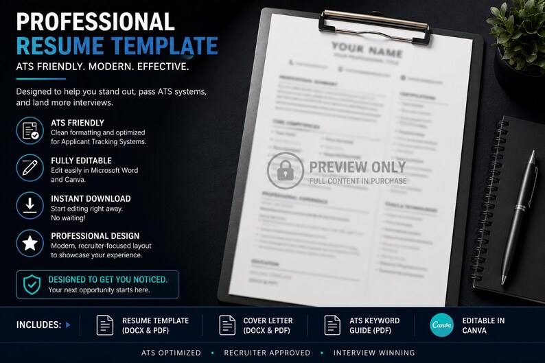Cybersecurity Resume Template Bundle | Editable ATS Resume Kit + Cover ...