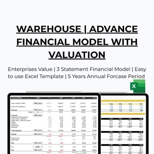 Plantilla de Excel para modelo financiero de almacén / 3 estados financieros, valoración (descarga digital)