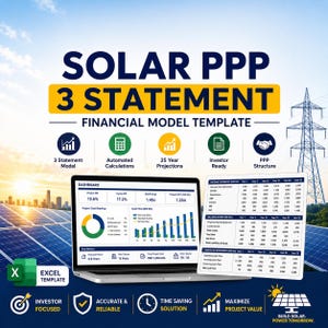 Solar PPP Financial Model Excel Template | Project Finance Model | Renewable Energy Financial Model | 25 Year Forecast