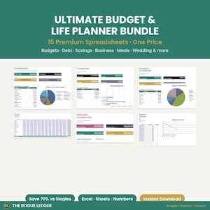 Ultieme bundel budget- en levensplanners, 15 spreadsheetsjablonen, maaltijdplanner budget, schuldbesparingen, Excel Google Spreadsheets, digitale download