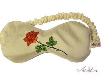 Sleeping mask made of silk the rose embroidered and with roses